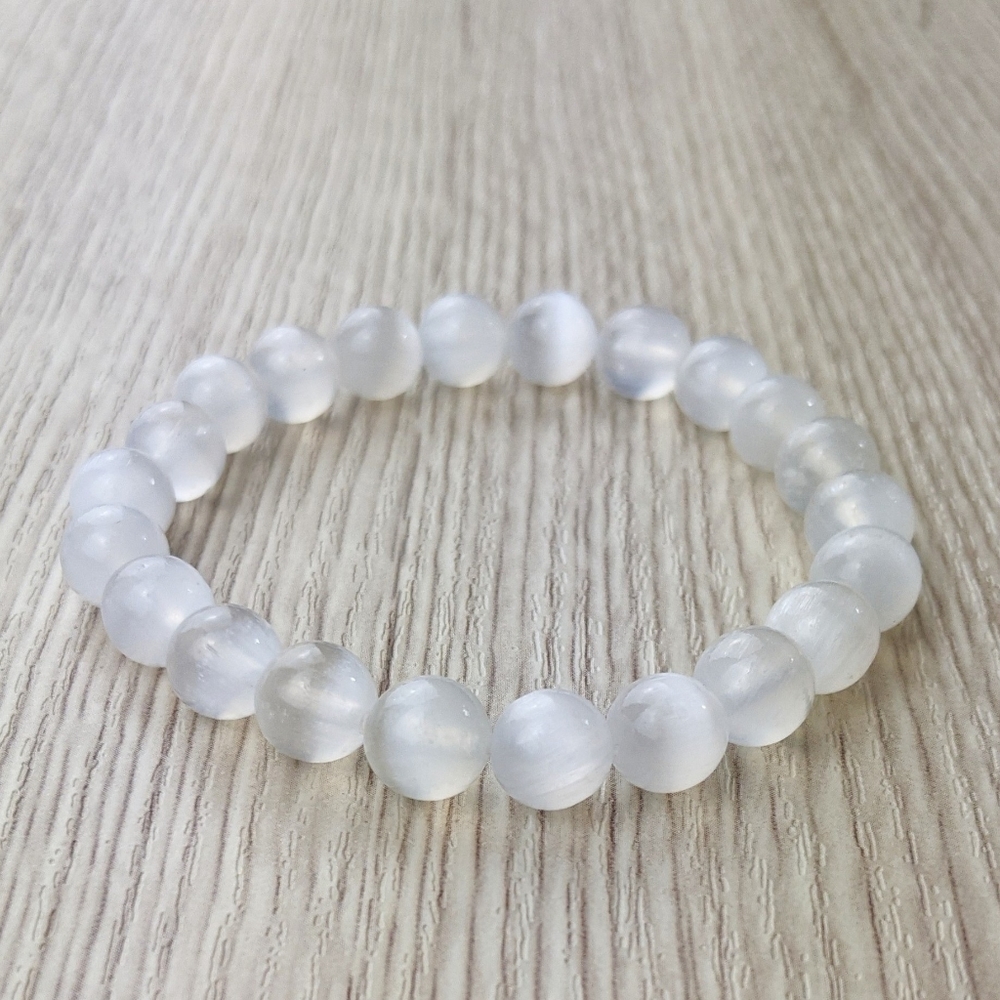 Selenite 8mm Natural Gemstone Handmade Stretch Bracelet